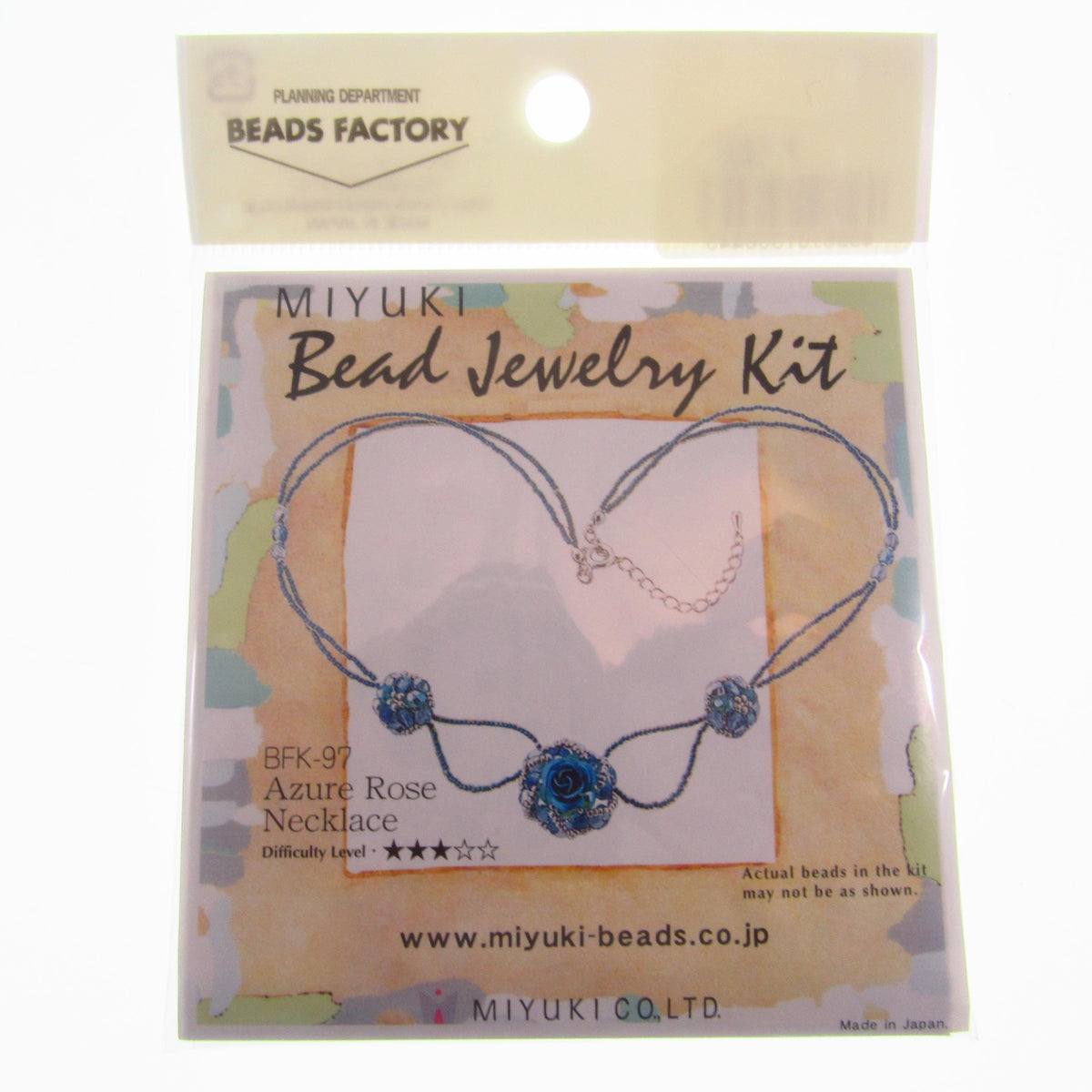 Miyuki Bead Jewelry Kit Azure Rose Necklace • Japanese Bead Craft Project Kit • DIY Beaded Necklace Kit with Blue Rose Design - BFK-97