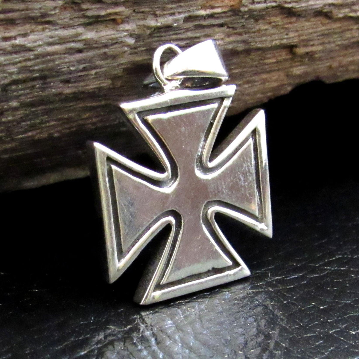 Solid 925 Sterling Silver Iron Cross Pendant