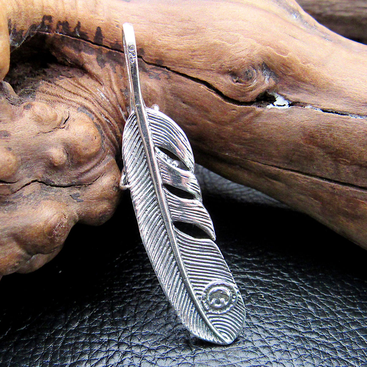 Solid 925 Sterling Silver Eagle Claw & Feather Slide Pendant – Native-Style Hawk Talon Feather Amulet