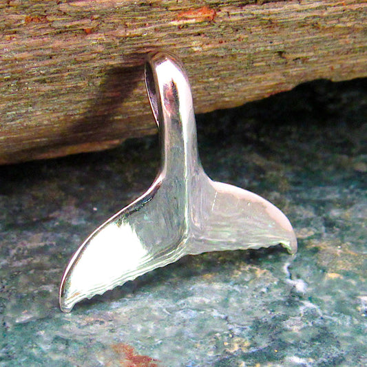 Solid 925 Sterling Silver 3D Whale Tail Slide Pendant - Nautical Jewelry Charm - Unique Design