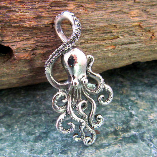 Large Solid 925 Sterling Silver Octopus Slide Pendant – Nautical Jewelry – Ocean Lover Statement Piece