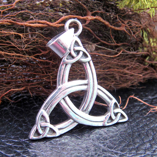 Solid 925 Sterling Silver Celtic Triquetra Pendant, Trinity Knot Necklace Amulet