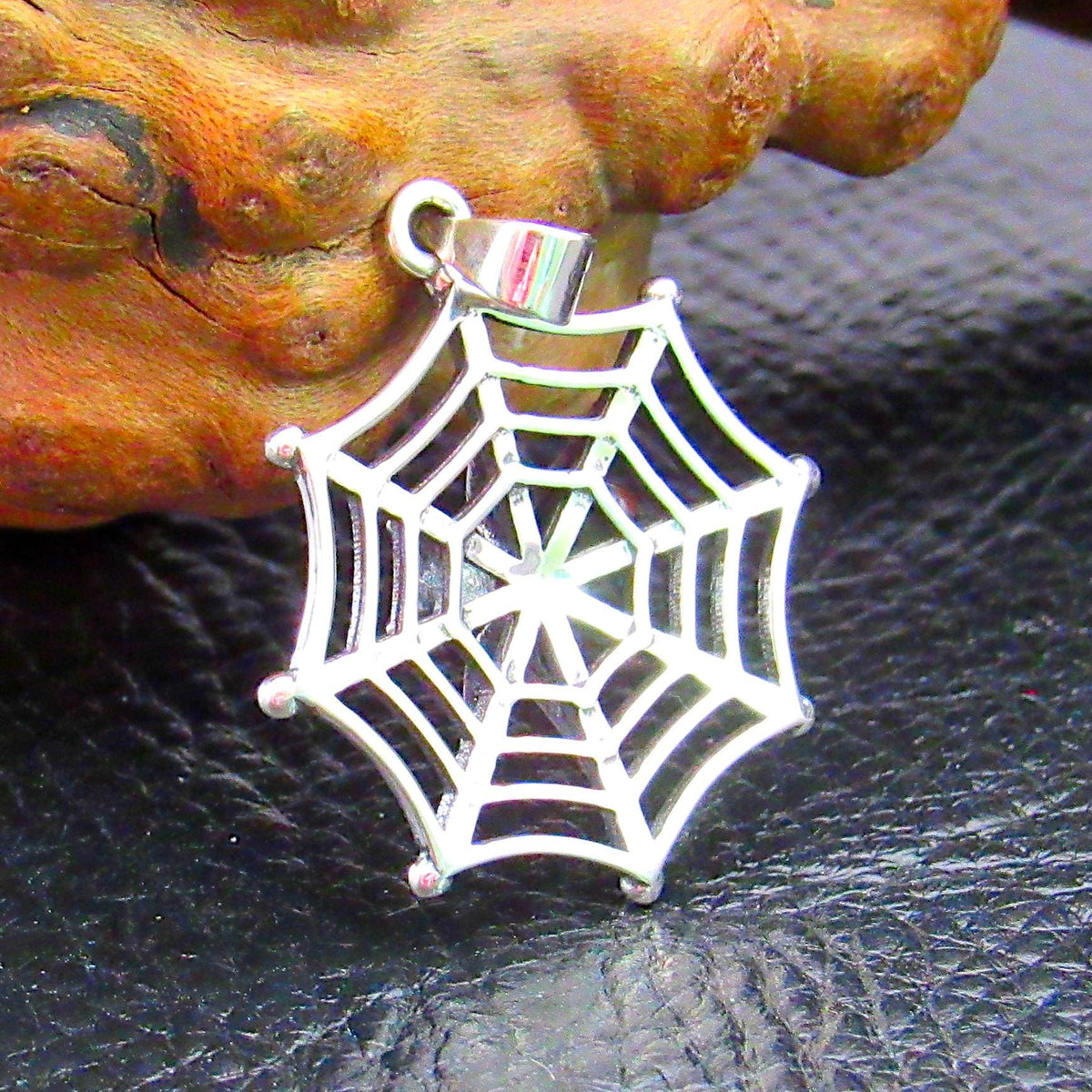 Solid 925 Sterling Silver Spider on her Web Pendant, Gothic Spider Necklace Charm