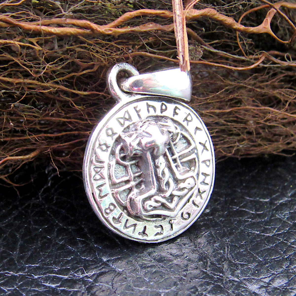 Solid 925 Sterling Silver Viking Thor's Hammer Pendant, Rune Symbols Necklace Charm, Norse Jewelry