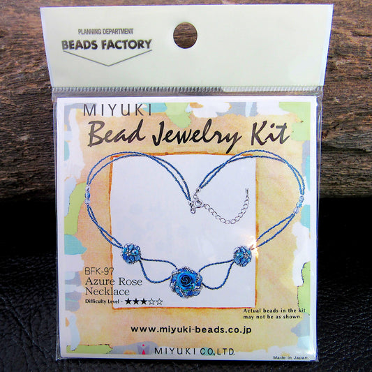 Miyuki Bead Jewelry Kit Azure Rose Necklace • Japanese Bead Craft Project Kit • DIY Beaded Necklace Kit with Blue Rose Design - BFK-97