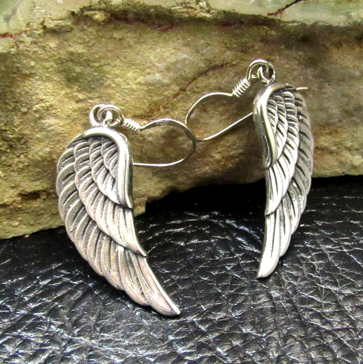 Solid 925 Sterling Silver Angel Wing Hook Earrings – Feather Drop Dangle Earrings for Women, Gothic Boho Celestial Jewelry Gift