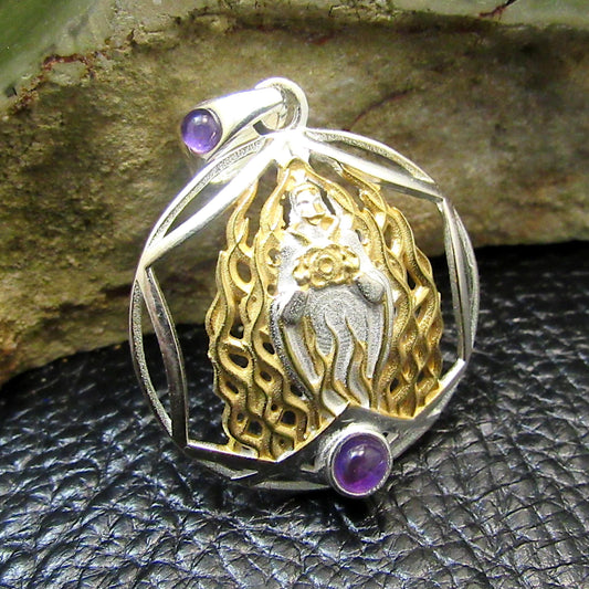 Solid 925 Sterling Silver & Gold Accent Archangel Pendant, Handcrafted Religious Jewelry, Choose Your Medallion