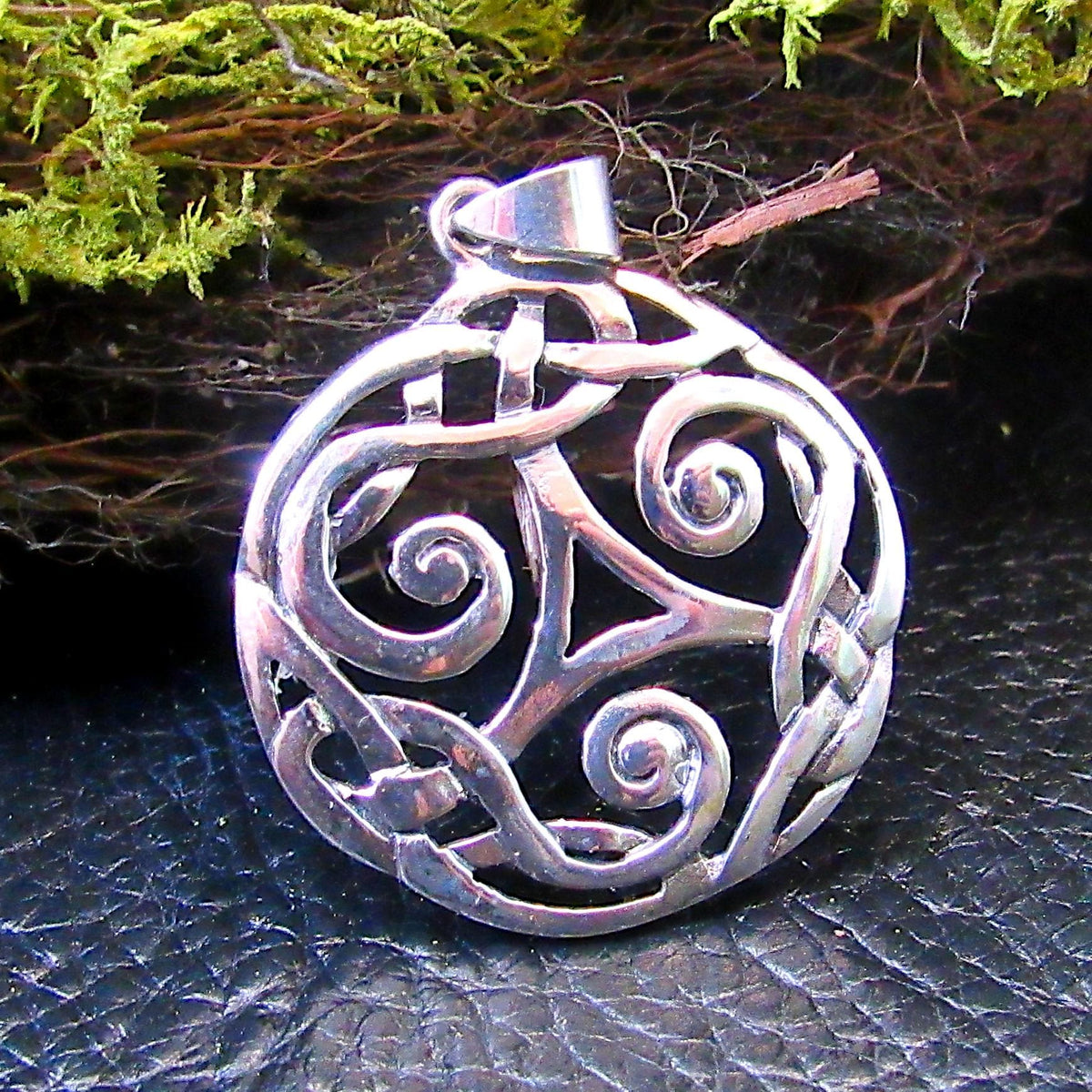 Solid 925 Sterling Silver Triskelion Pendant, Handcrafted Triskele Triple Spiral Amulet, Celtic Knotwork Jewelry