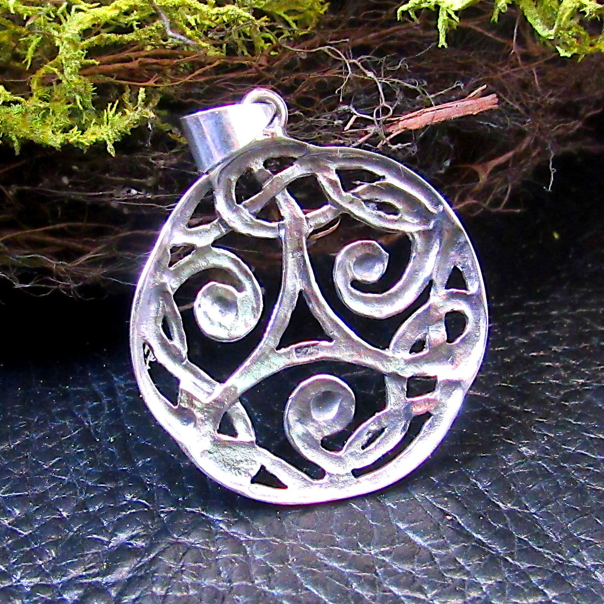 Solid 925 Sterling Silver Triskelion Pendant, Handcrafted Triskele Triple Spiral Amulet, Celtic Knotwork Jewelry