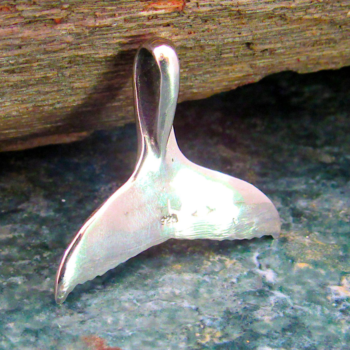 Solid 925 Sterling Silver 3D Whale Tail Slide Pendant - Nautical Jewelry Charm - Unique Design