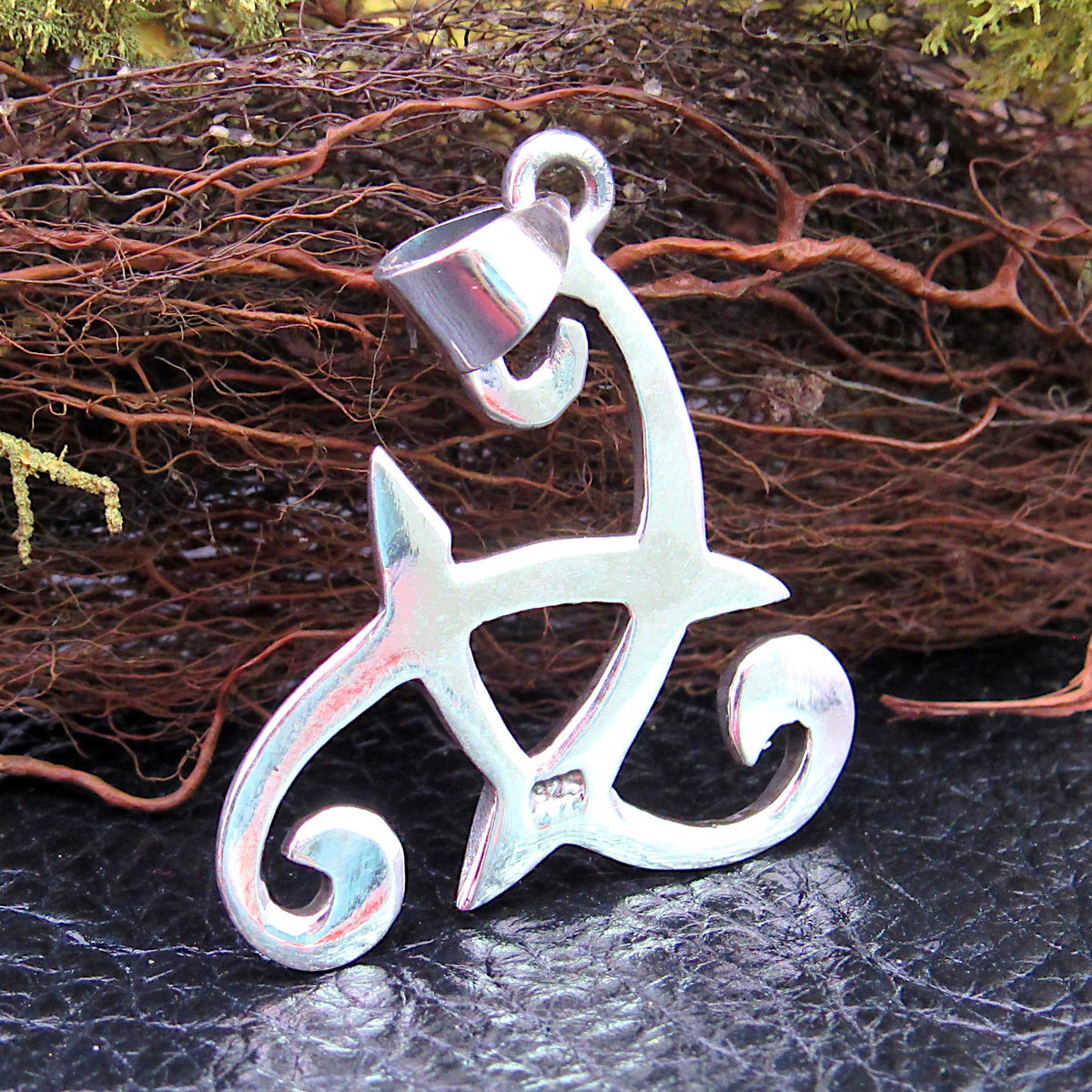 Solid 925 Sterling Silver Viking Odin's Horn Pendant, Celtic Triskelion Knot Amulet