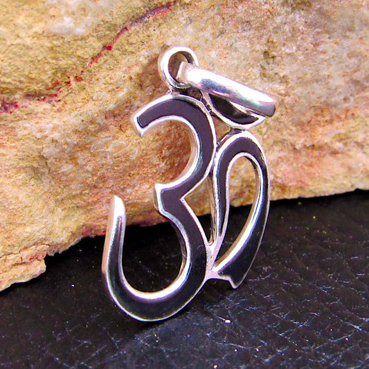 Solid 925 Sterling Silver Black Onyx Om Pendant – Hindu Aum Symbol Charm, Yoga Jewelry, Meditation Amulet