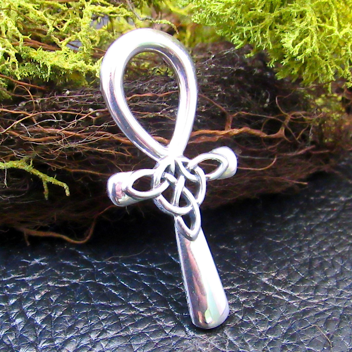 Solid 925 Sterling Silver Trinity Knot Ankh Pendant, Pagan or Wiccan Cross, Celtic Jewelry