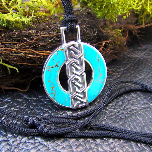 Solid 925 Sterling Silver Celtic Full Moon Turquoise Pendant Necklace, 24 Inches, Adjustable