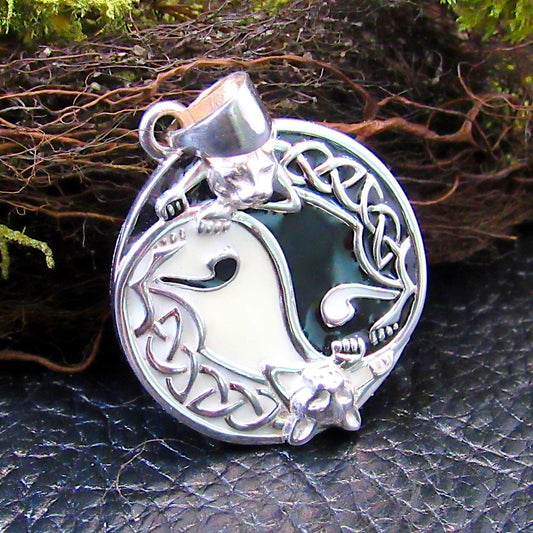 Solid 925 Sterling Silver Celtic Yin Yang Cat Pendant, Black & White Enamel Kitty Amulet