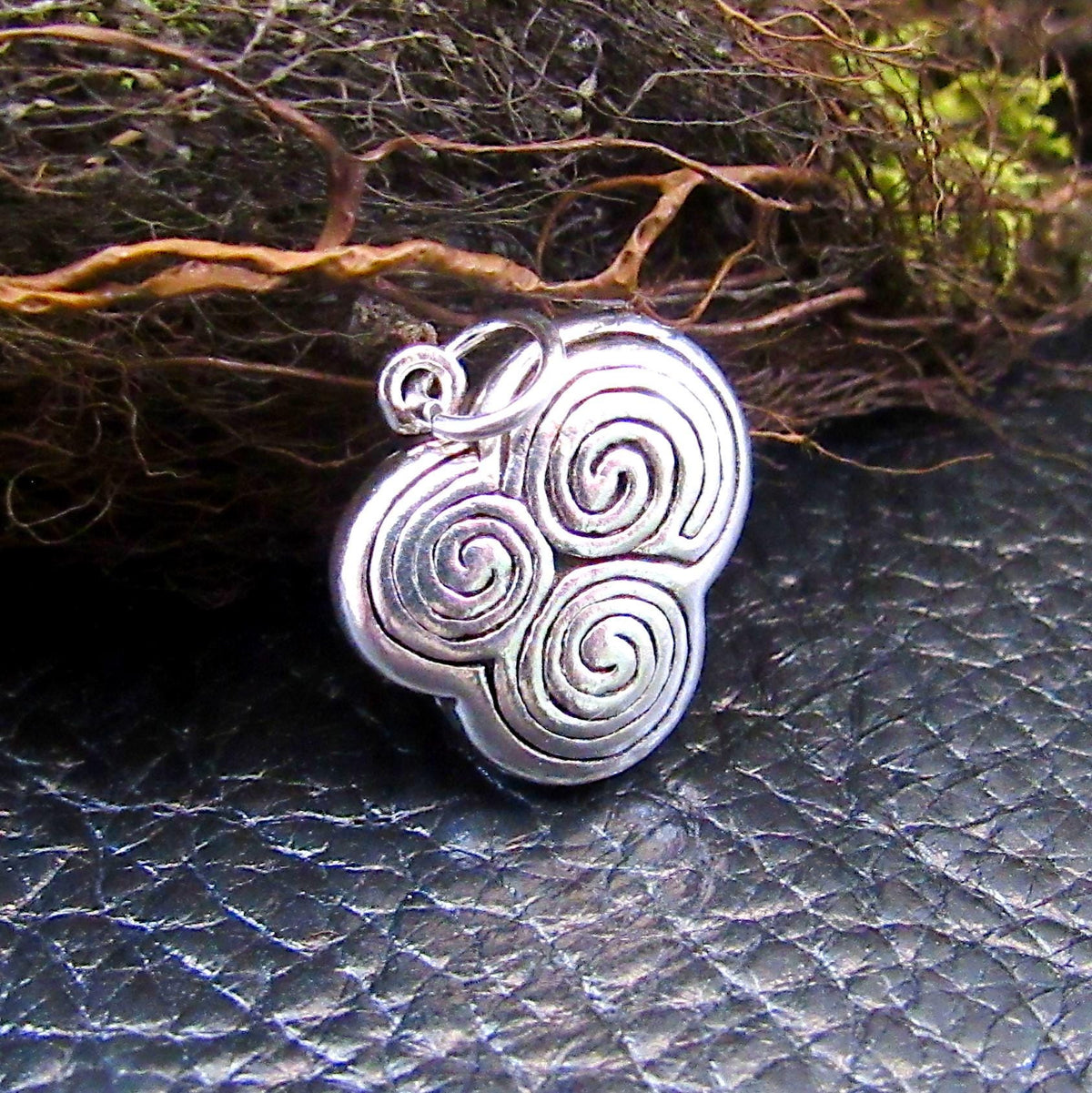 Solid 925 Sterling Silver Celtic Spiral Pendant – Triskele Necklace Charm, Triple Spiral Symbol
