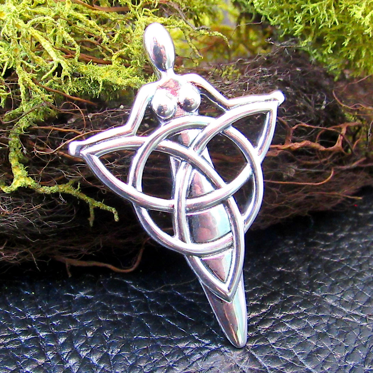 Solid 925 Sterling Silver Celtic Danu Goddess Pendant - Trinity Knot Talisman - Pagan Jewelry