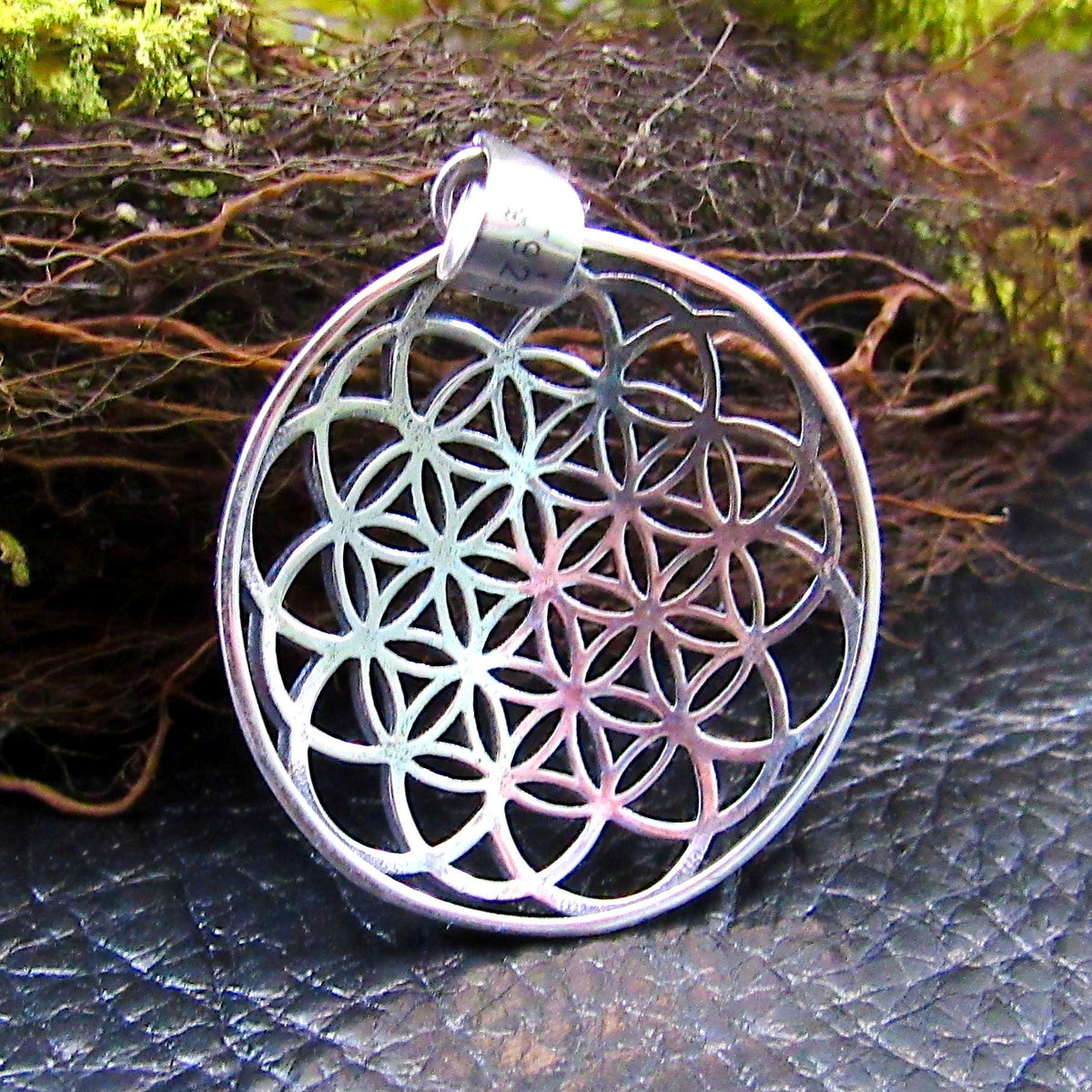 Solid Sterling Silver Flower of Life Pendant – Sacred Geometry Necklace Amulet, Boho Spiritual Jewelry