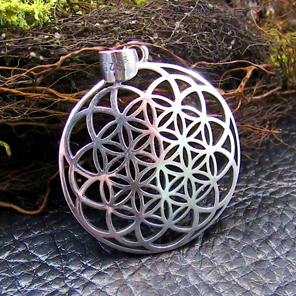 Solid Sterling Silver Flower of Life Pendant – Sacred Geometry Necklace Amulet, Boho Spiritual Jewelry