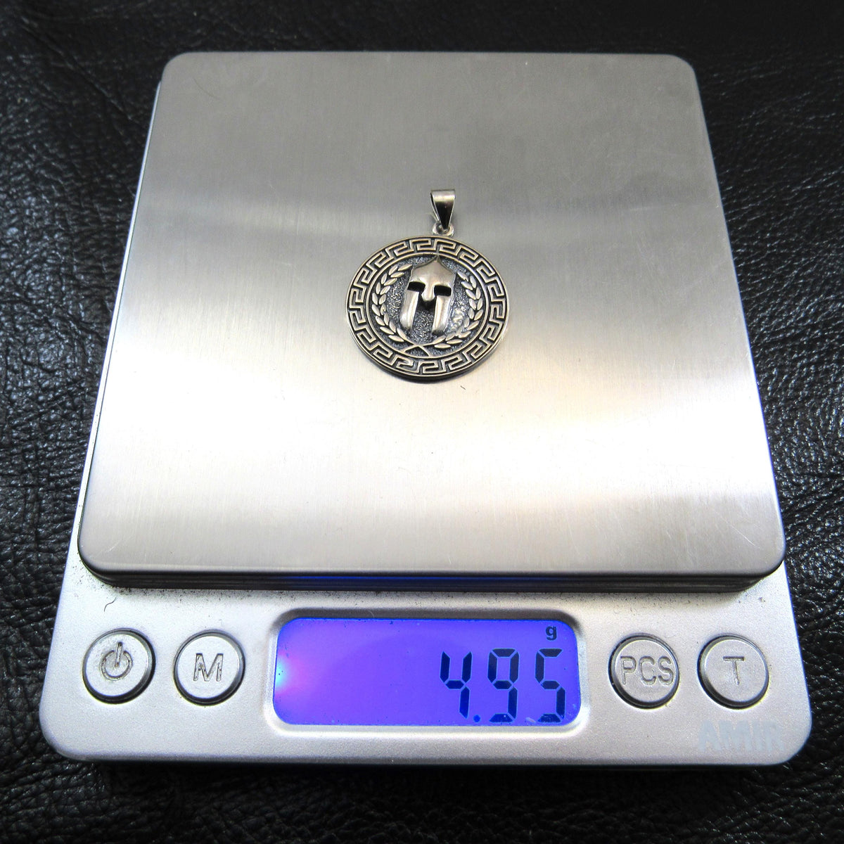 Solid 925 Sterling Silver Spartan Helmet Pendant - Greek Key Warrior Coin Medallion