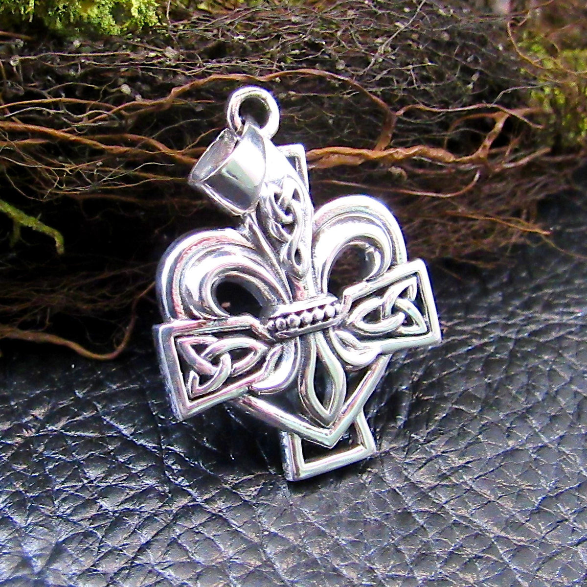 Solid 925 Sterling Silver Celtic Cross Fleur De Lis Pendant - Gothic Old World Design