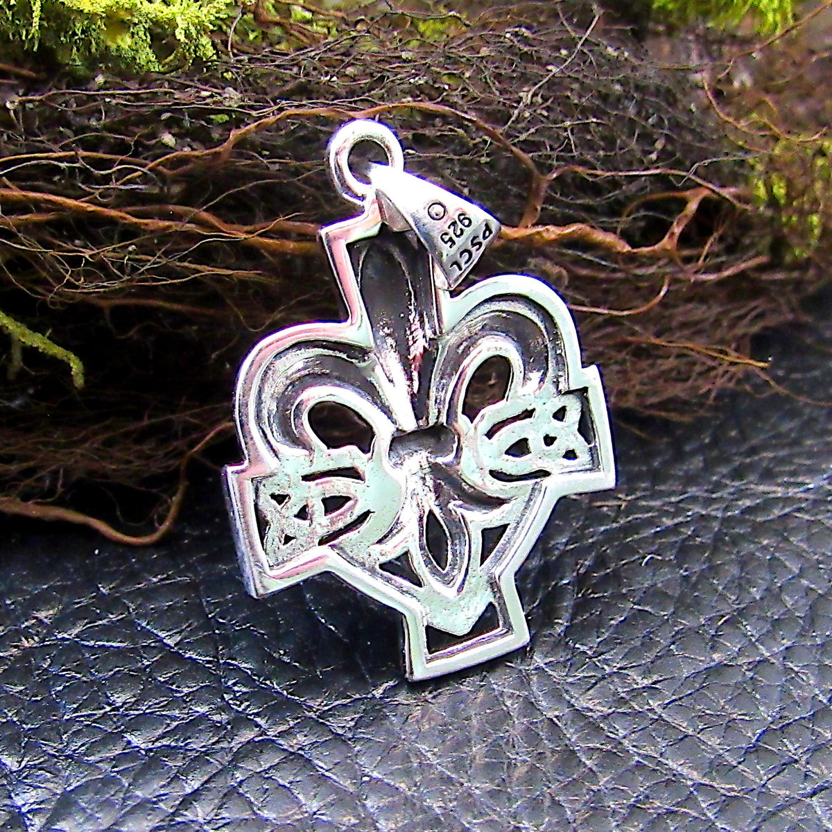 Solid 925 Sterling Silver Celtic Cross Fleur De Lis Pendant - Gothic Old World Design