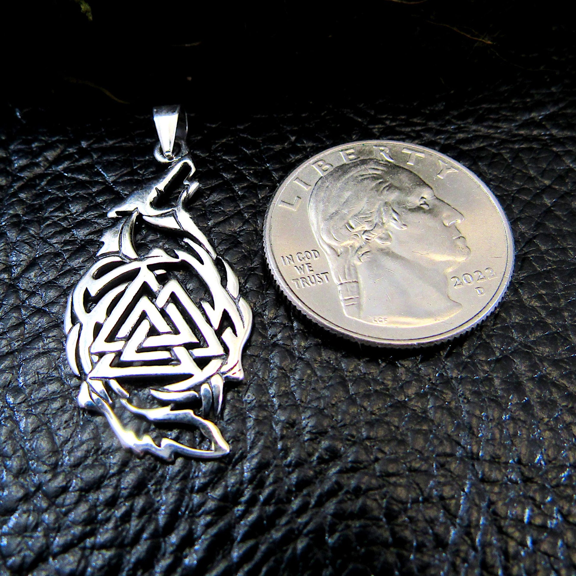 Solid 925 Sterling Silver Fenrir Wolf & Valknut Pendant - Norse Symbol - Viking Jewelry