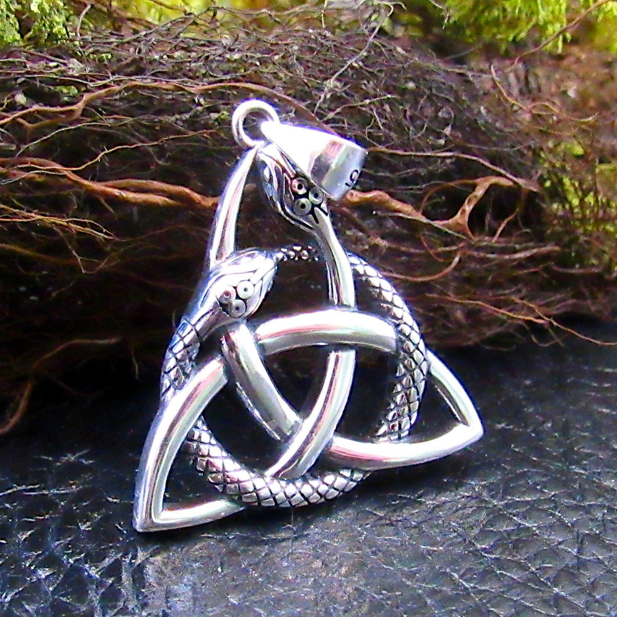Solid 925 Sterling Silver Celtic Trinity Knot Snake Pendant, Viking Ouroboros Triquetra Knot Amulet