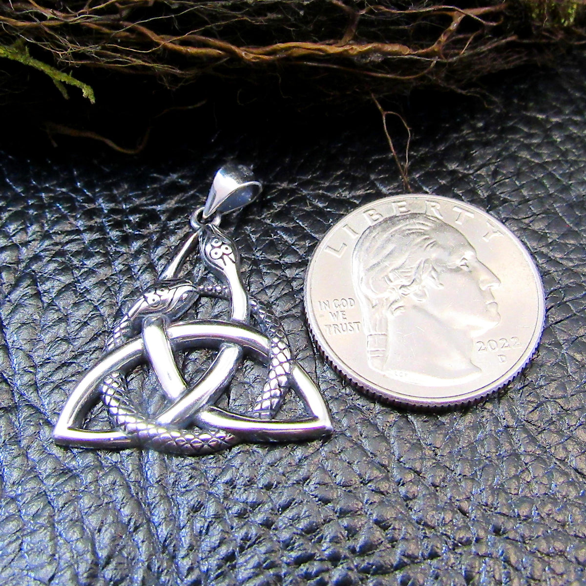 Solid 925 Sterling Silver Celtic Trinity Knot Snake Pendant, Viking Ouroboros Triquetra Knot Amulet
