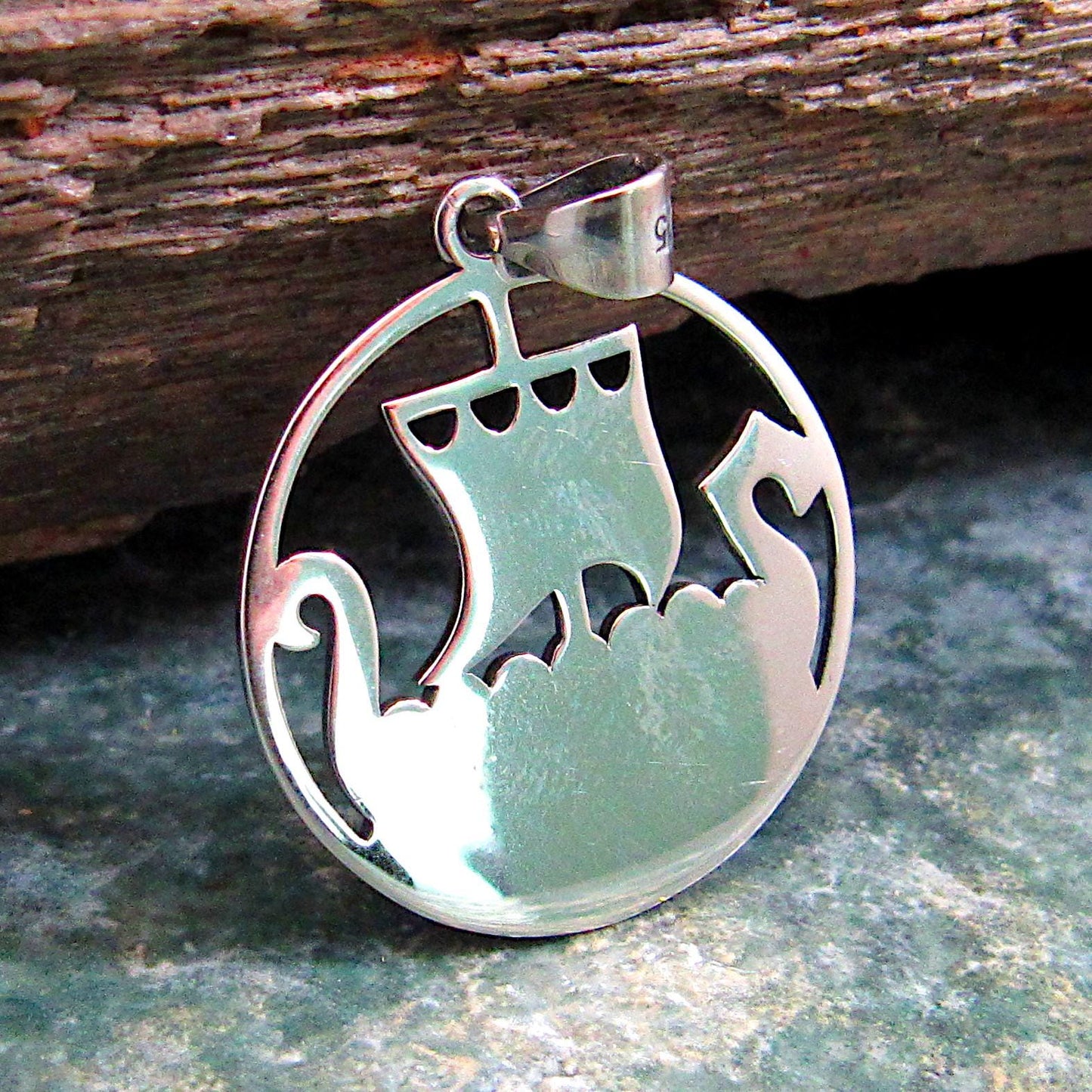Solid 925 Sterling Silver Viking Ship Pendant, Norse Sailboat Amulet, Nordic Warrior Jewelry
