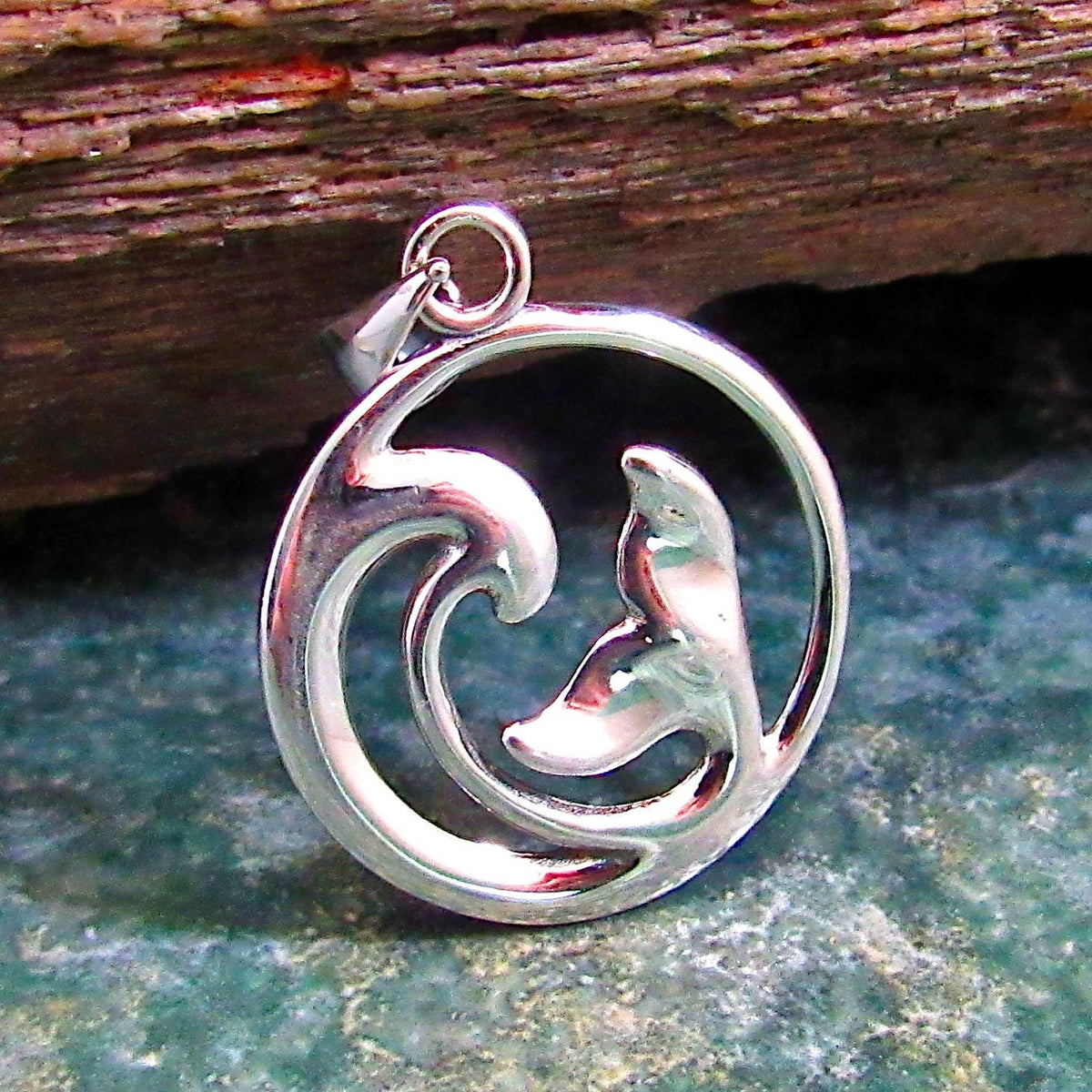 925 Whale Tail & Wave Pendant Necklace, Solid Sterling Silver Nautical Jewelry Charm