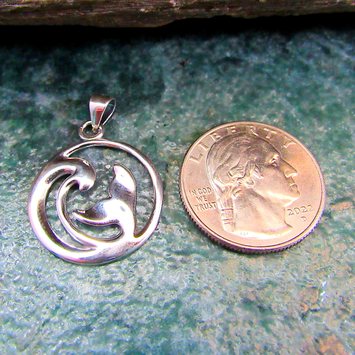 925 Whale Tail & Wave Pendant Necklace, Solid Sterling Silver Nautical Jewelry Charm