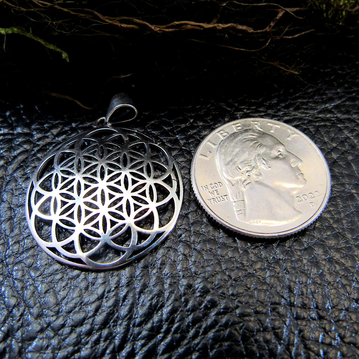 Solid Sterling Silver Flower of Life Pendant – Sacred Geometry Necklace Amulet, Boho Spiritual Jewelry