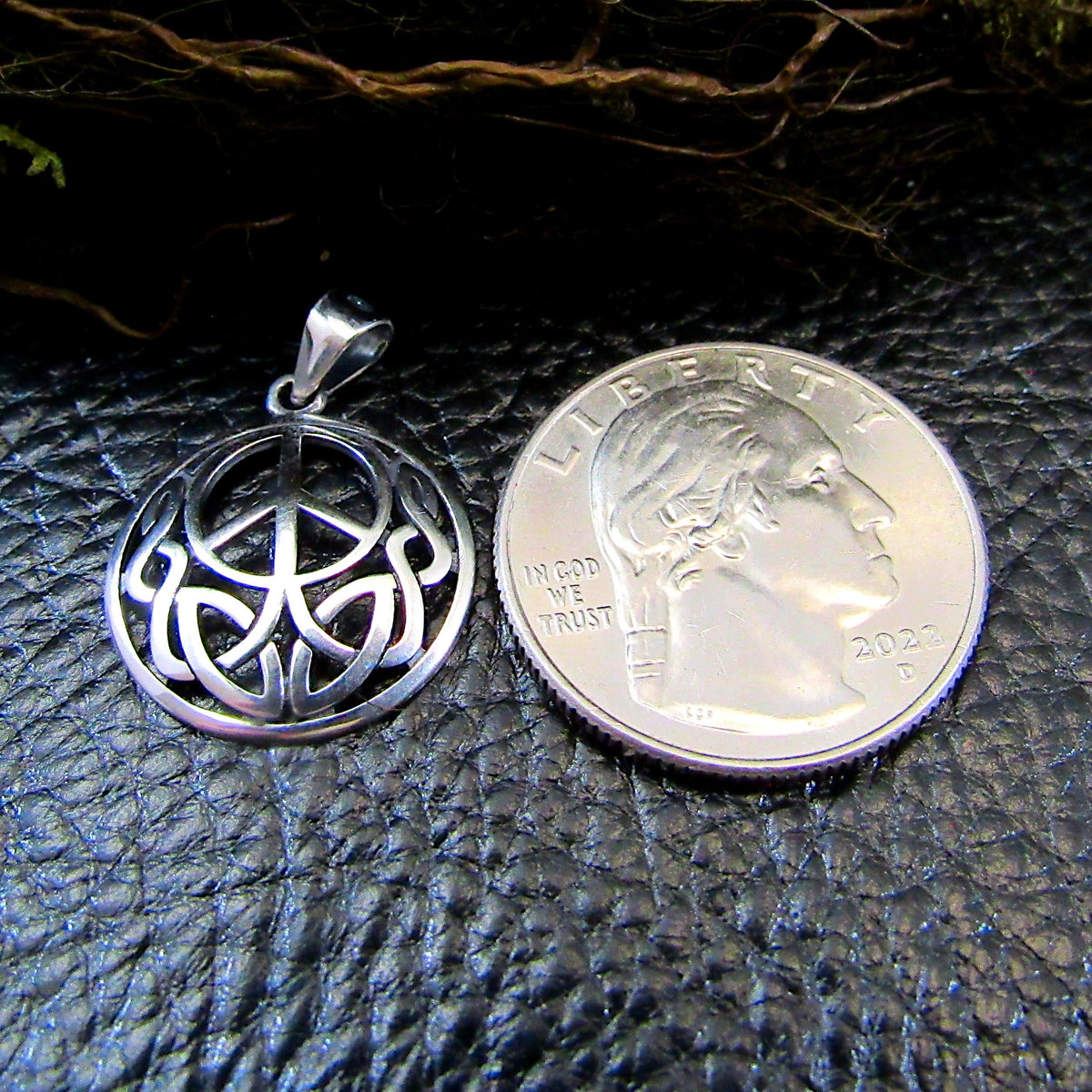 Solid 925 Sterling Silver Peace Sign Pendant with Celtic Knotwork - Hippie Jewelry Charm