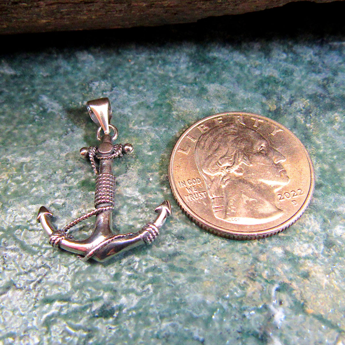 925 Anchor & Rope Pendant Necklace - Solid Sterling Silver Unisex Nautical Jewelry