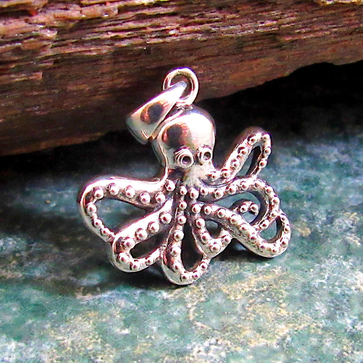 925 Octopus Pendant Necklace, Solid Sterling Silver Nautical Ocean Charm, Sea Creature Jewelry