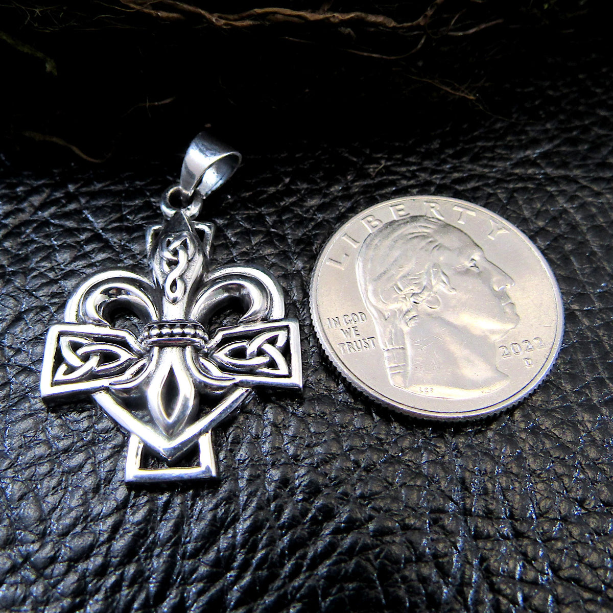 Solid 925 Sterling Silver Celtic Cross Fleur De Lis Pendant - Gothic Old World Design