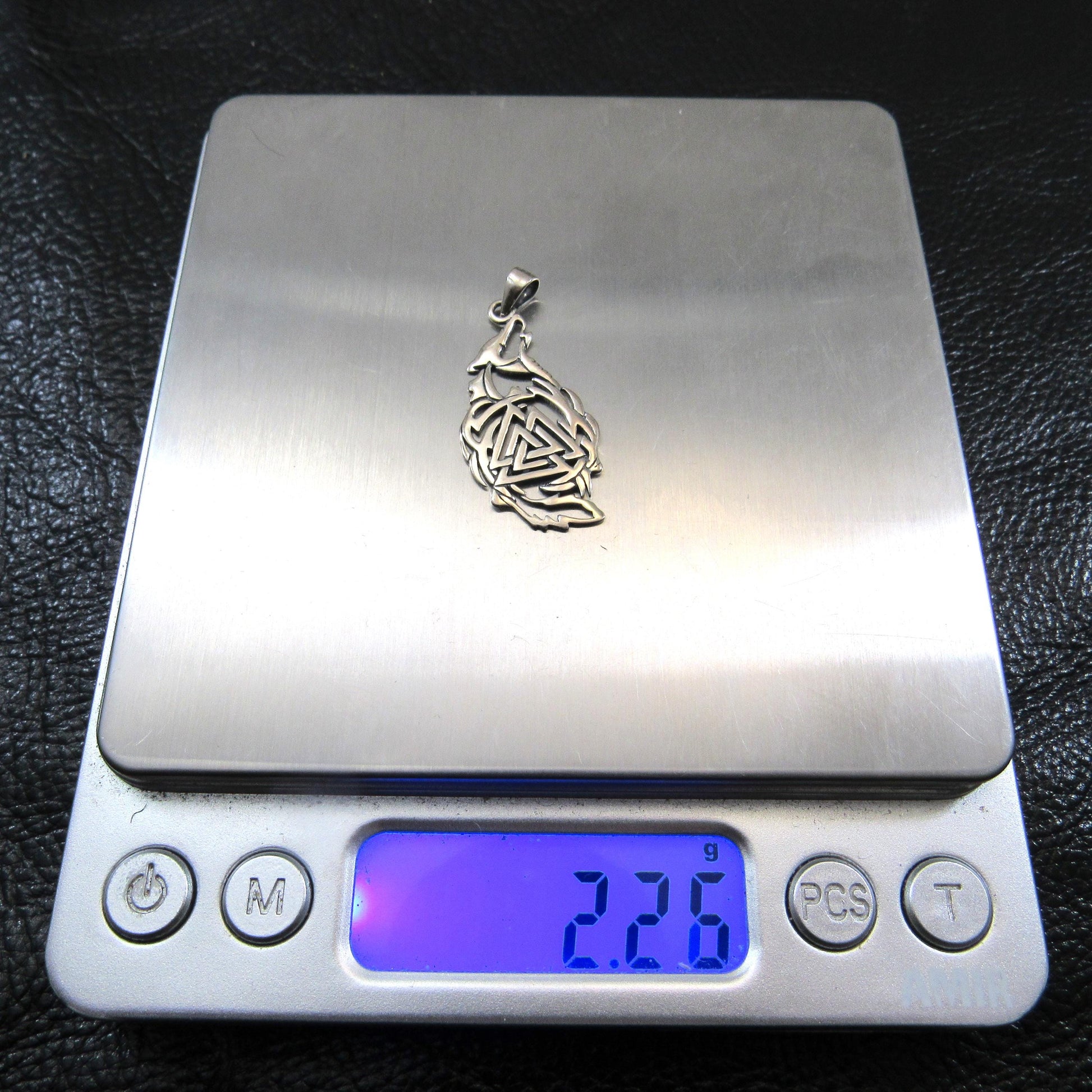 Solid 925 Sterling Silver Fenrir Wolf & Valknut Pendant - Norse Symbol - Viking Jewelry