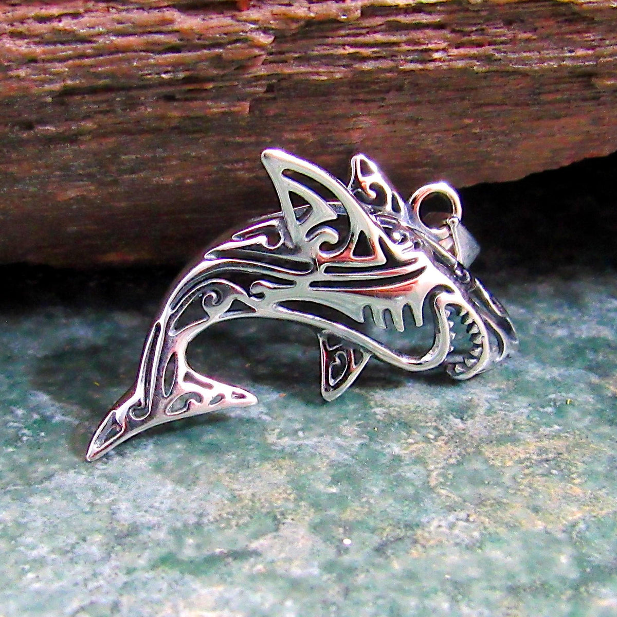 Solid 925 Sterling Silver Shark Pendant – Tribal Style Ocean Necklace Charm – Gift for Surfer
