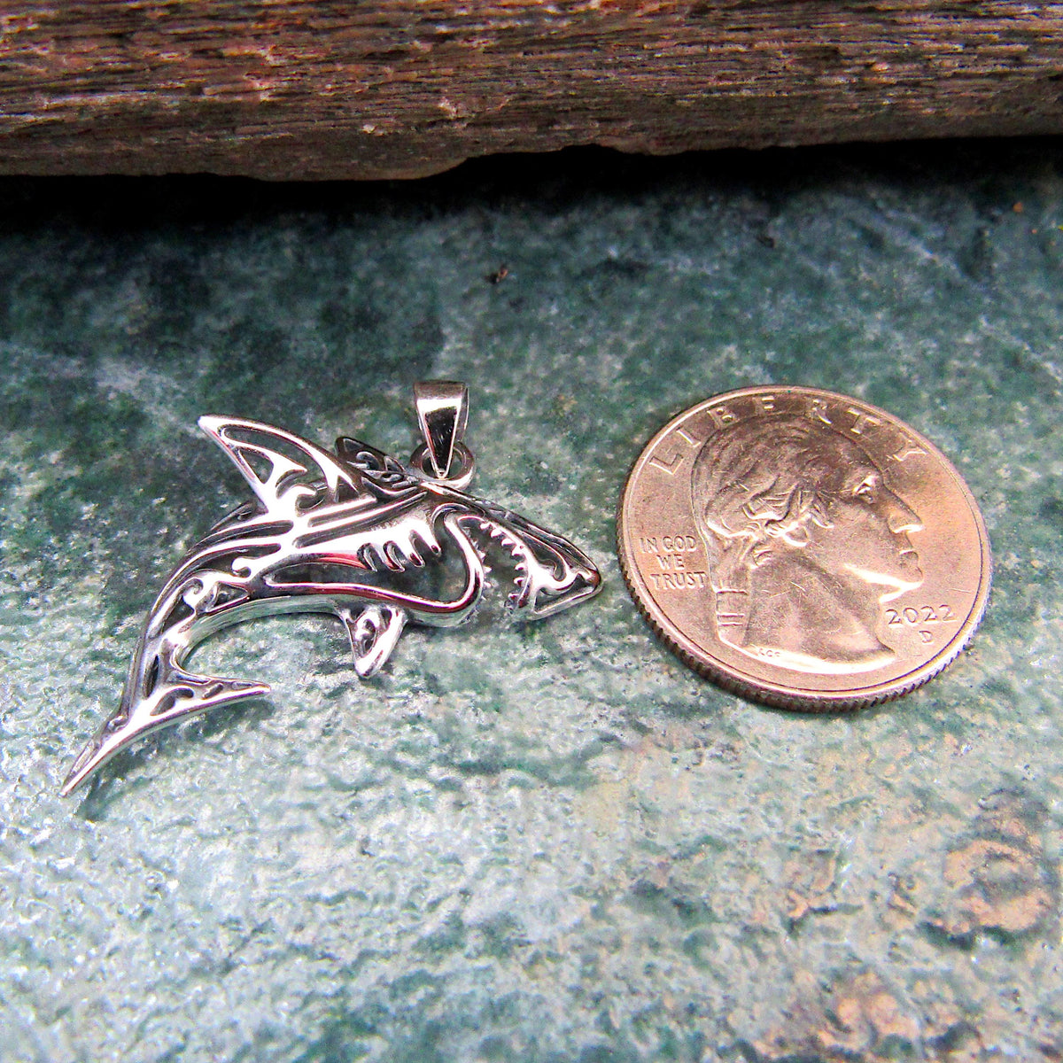 Solid 925 Sterling Silver Shark Pendant – Tribal Style Ocean Necklace Charm – Gift for Surfer