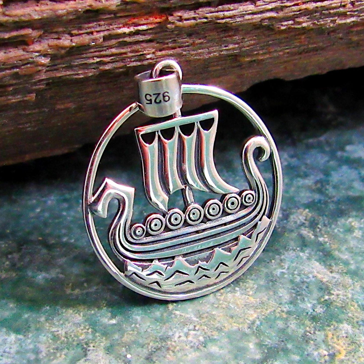 Solid 925 Sterling Silver Viking Ship Pendant, Norse Sailboat Amulet, Nordic Warrior Jewelry