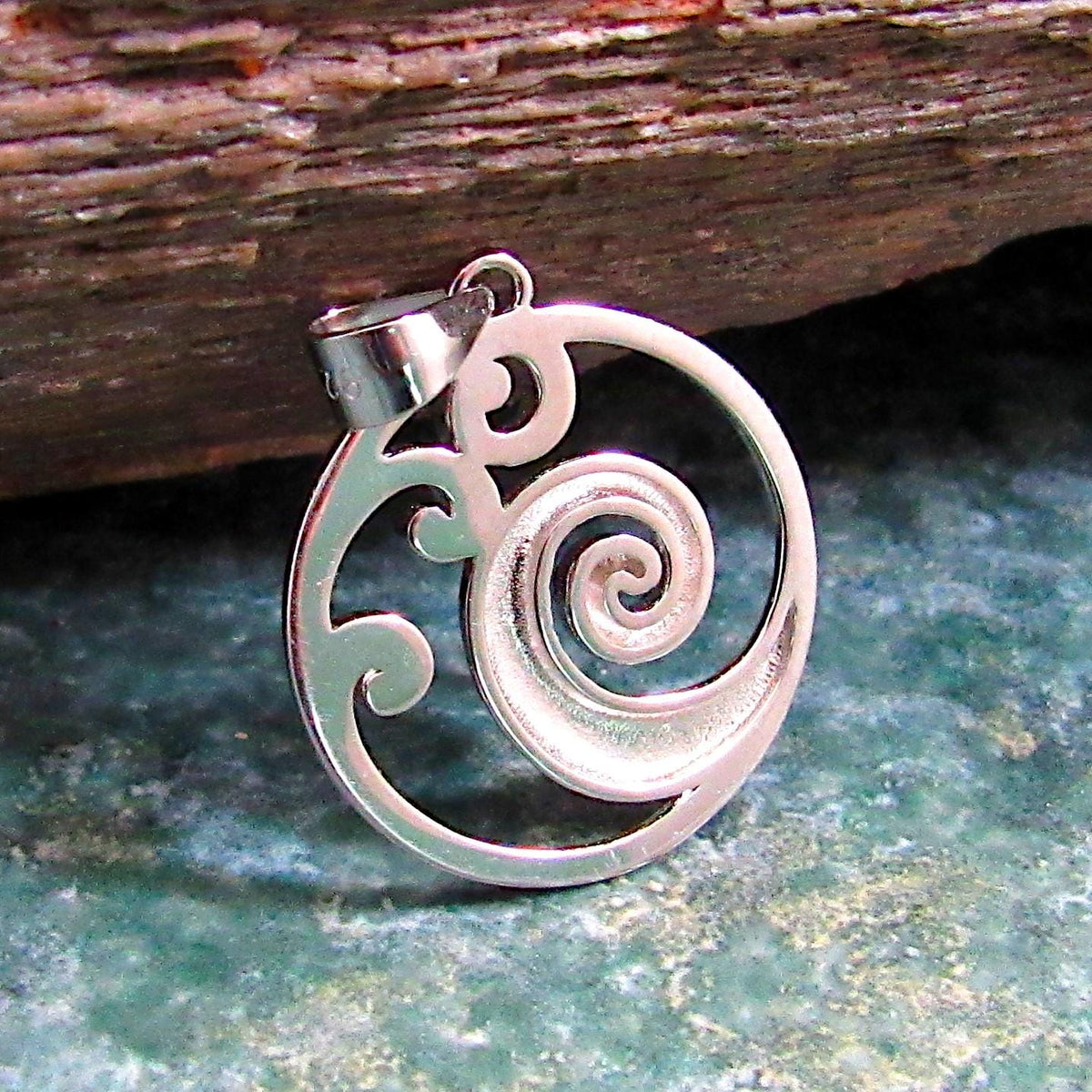 Solid 925 Sterling Silver Ocean Wave Pendant – Beach Necklace Charm - Sea Surfer Jewelry