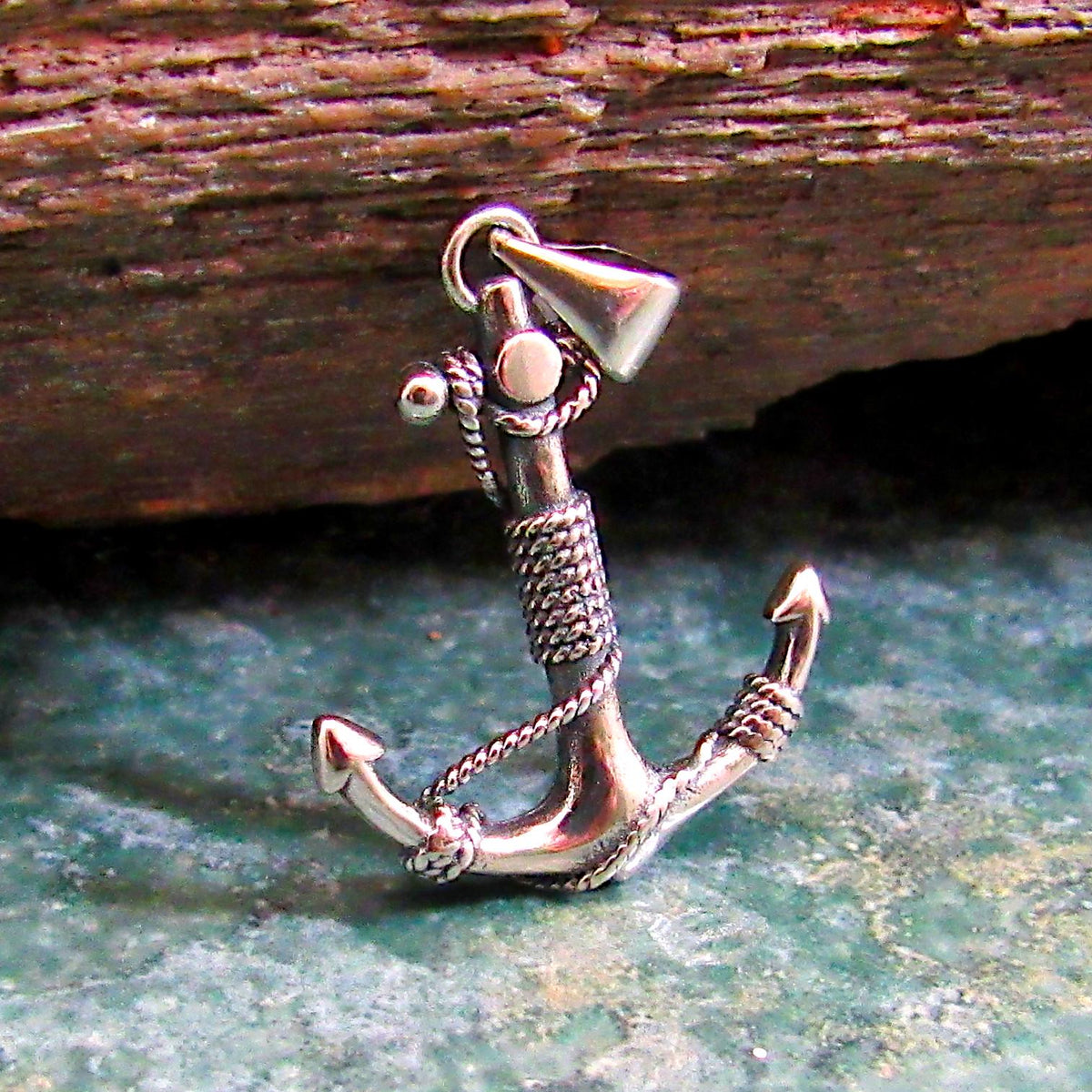 925 Anchor & Rope Pendant Necklace - Solid Sterling Silver Unisex Nautical Jewelry