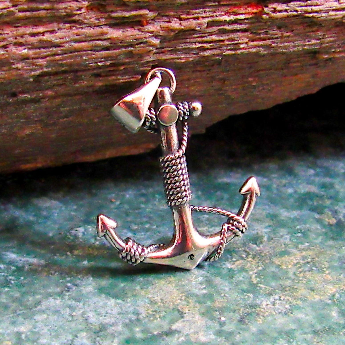 925 Anchor & Rope Pendant Necklace - Solid Sterling Silver Unisex Nautical Jewelry