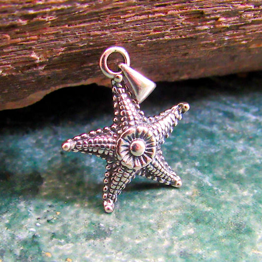 Solid 925 Sterling Silver Starfish Pendant - Textured Nautical Ocean Charm - Sea Life Jewelry