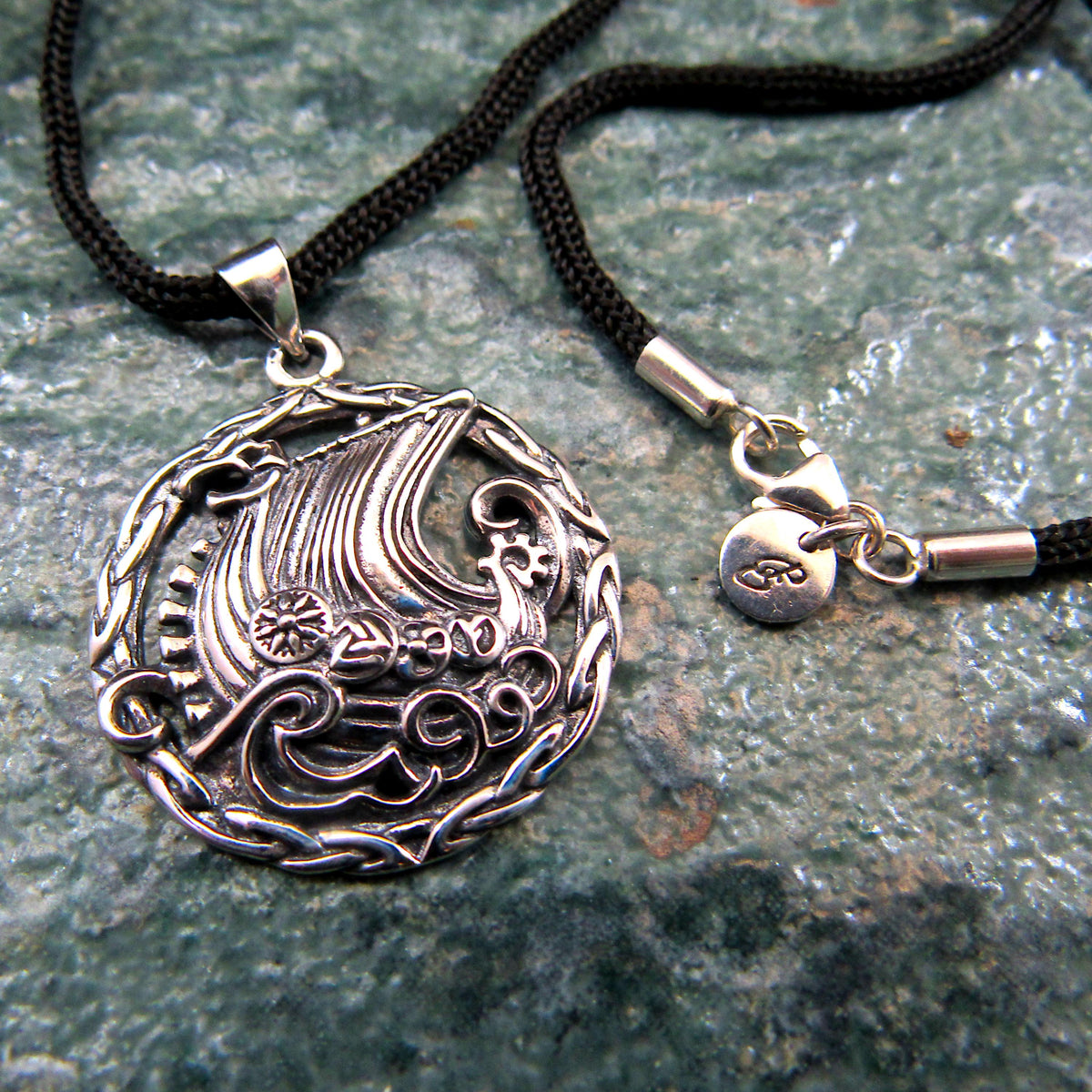 925 Viking Ship Pendant Necklace - Solid Sterling Silver Norse Longboat Ocean Scene Amulet