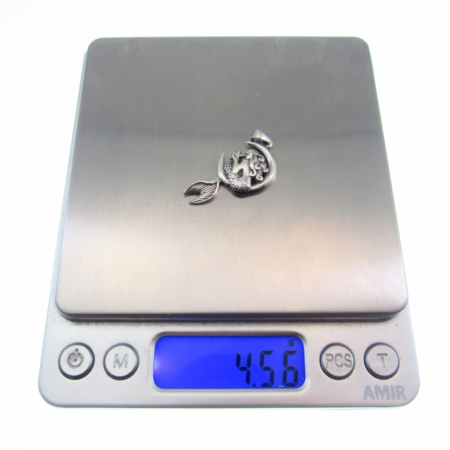 925 Mermaid on Moon Pendant Necklace, Solid Sterling Silver Cosmic & Nautical Ocean Life Jewelry