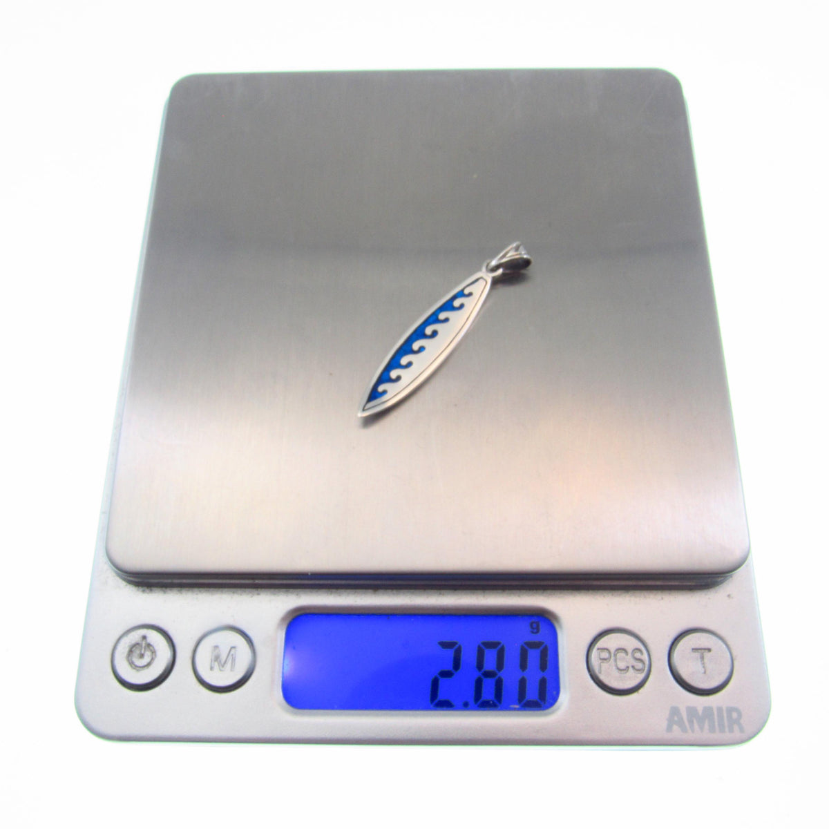 Surfboard with Waves Pendant - Solid 925 Sterling Silver & Blue Enamel Nautical Jewelry Necklace