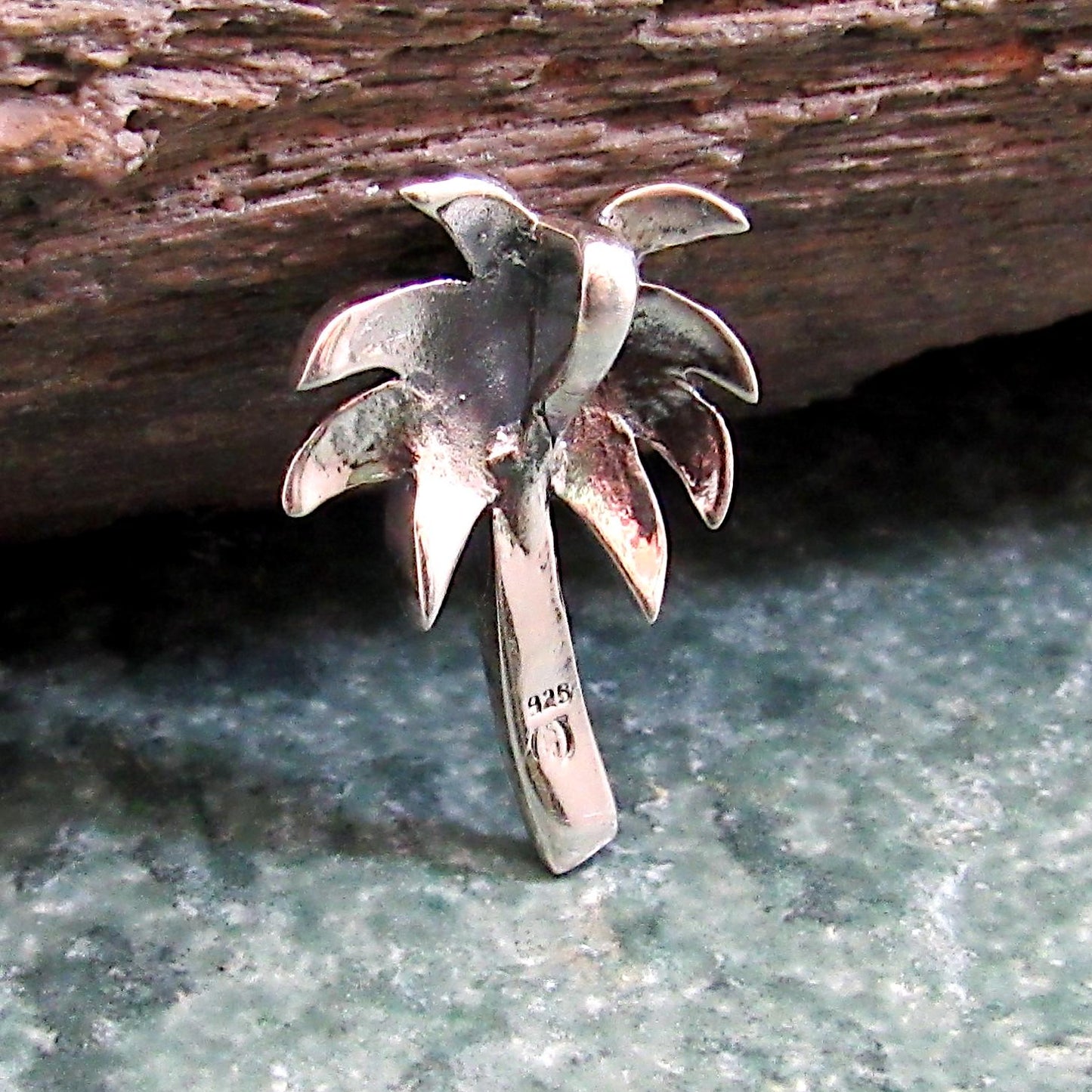 925 Abalone Shell Palm Tree Slide Pendant Necklace, Solid Sterling Silver Tropical Beach Jewelry