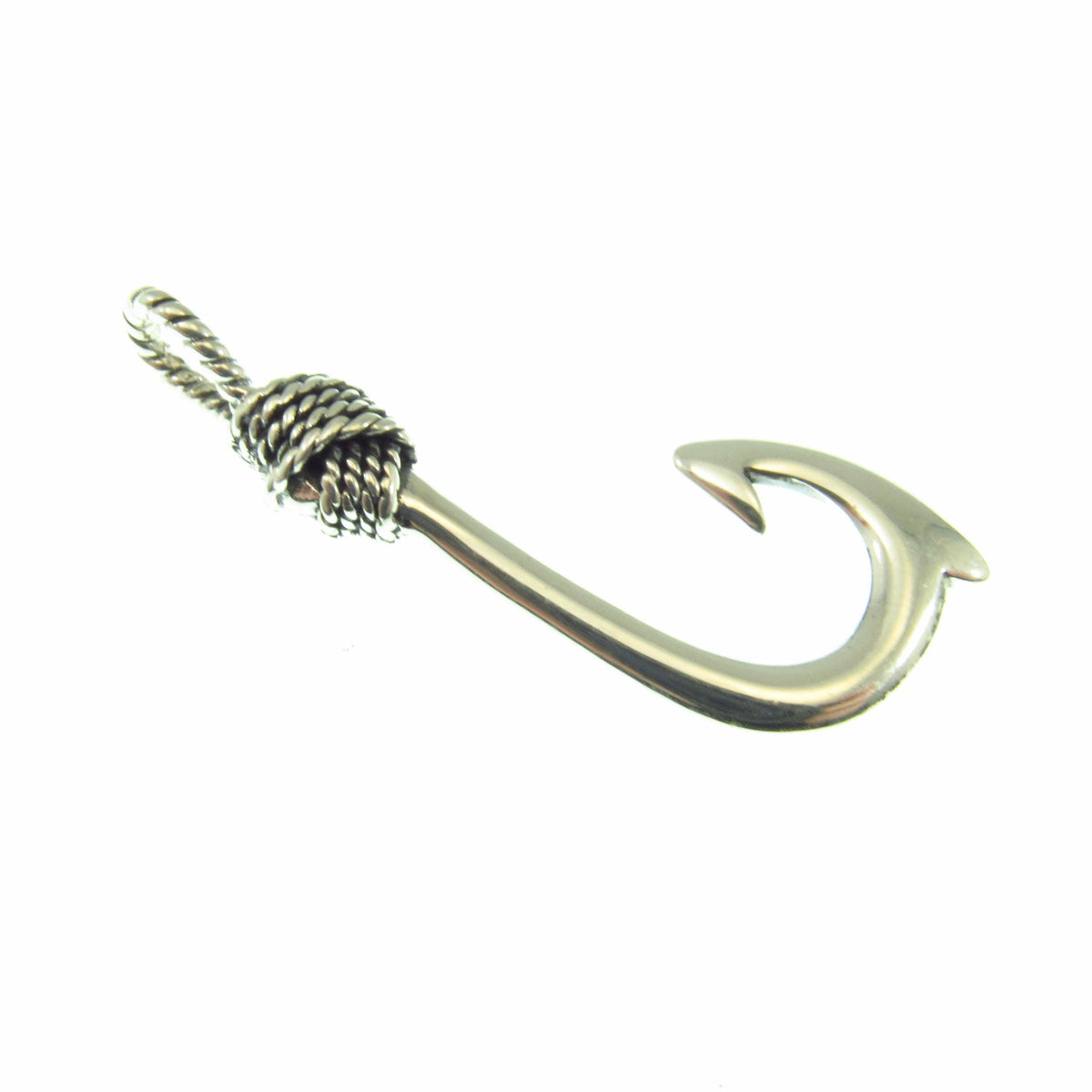 925 Fish Hook Pendant Necklace, Solid Sterling Silver Unisex Hawaiian Style Nautical Fishing Jewelry